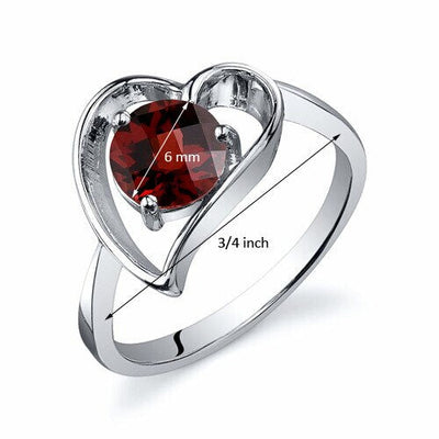 Garnet Ring Sterling Silver Round Shape 1 Carats