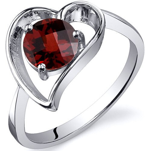 Garnet Ring Sterling Silver Round Shape 1 Carats