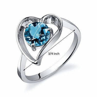 Swiss Blue Topaz Ring Sterling Silver Round Shape 1 Carats