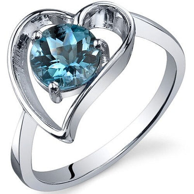 London Blue Topaz Ring Sterling Silver Round Shape 1 Carats