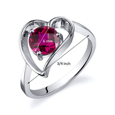 Ruby Heart Ring Sterling Silver 1 Carats Size 6