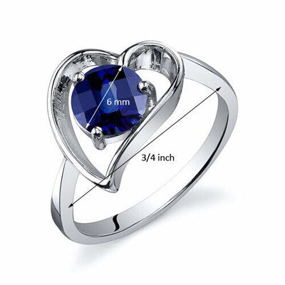 Blue Sapphire Ring Sterling Silver Round Shape 1.25 Carats