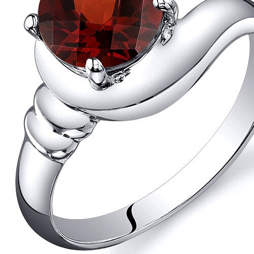 Garnet Ring Sterling Silver Round Shape 1.75 Carats