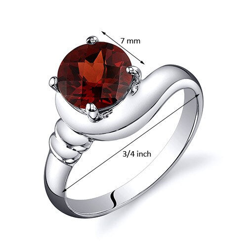 Garnet Ring Sterling Silver Round Shape 1.75 Carats