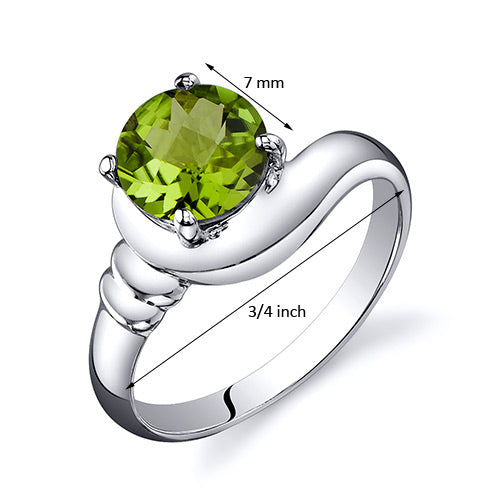 Peridot Round Cut Sterling Silver Ring Size 8