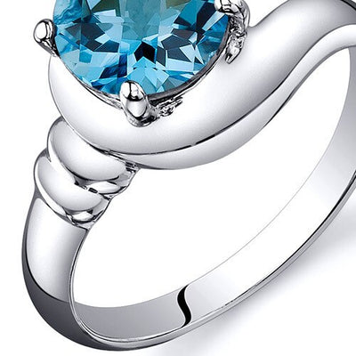 Swiss Blue Topaz Ring Sterling Silver Round Shape 1.5 Carats