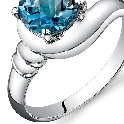 London Blue Topaz Ring Sterling Silver Round Shape 1.5 Carats