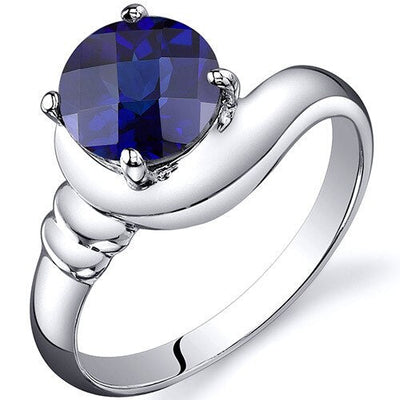 Blue Sapphire Ring Sterling Silver Round Shape 1.75 Carats