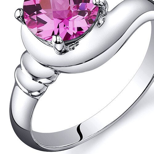 Pink Sapphire Ring Sterling Silver Round Shape 1.75 Carats