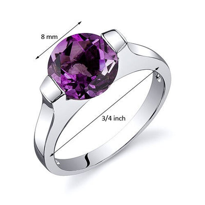 Amethyst Ring Sterling Silver Round Shape 1.75 Carats