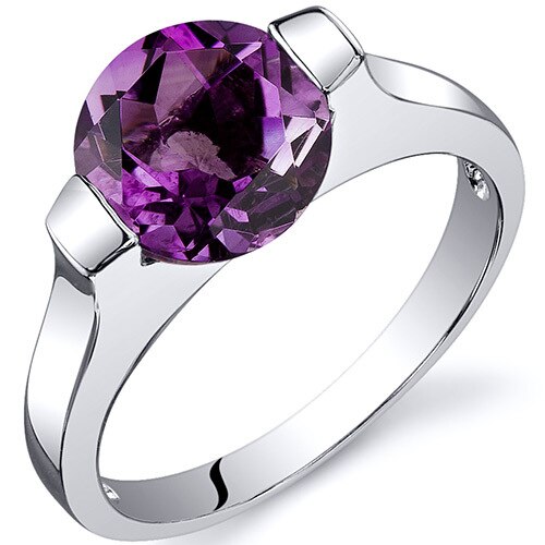 Amethyst Ring Sterling Silver Round Shape 1.75 Carats