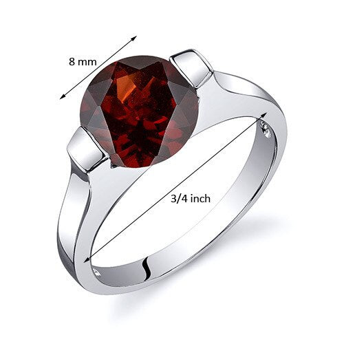 Garnet Ring Sterling Silver Round Shape 2.5 Carats