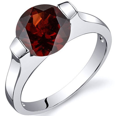 Garnet Ring Sterling Silver Round Shape 2.5 Carats