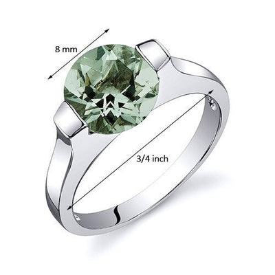 Green Amethyst Ring Sterling Silver Round Shape 1.75 Carats