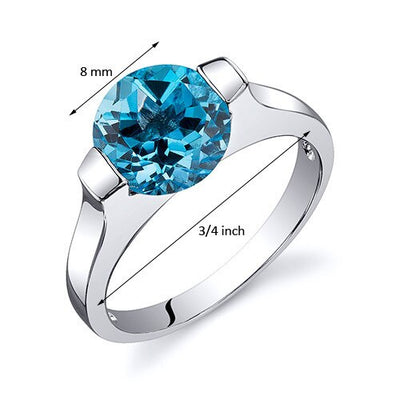 Swiss Blue Topaz Ring Sterling Silver Round Shape 2.25 Carats