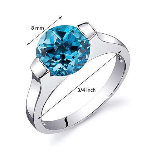 Swiss Blue Topaz Ring Sterling Silver Round Shape 2.25 Carats