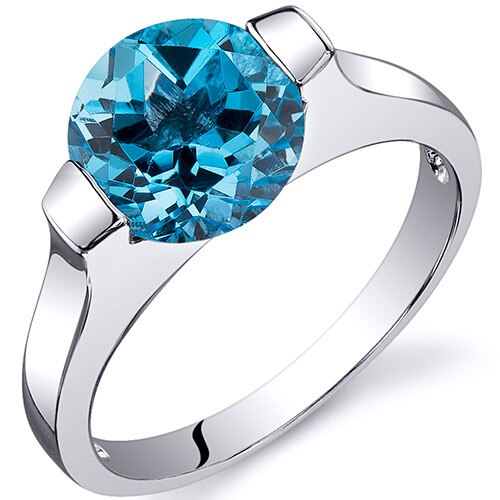 Swiss Blue Topaz Ring Sterling Silver Round Shape 2.25 Carats