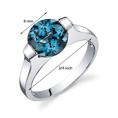 London Blue Topaz Ring Sterling Silver Round Shape 2.25 Carats