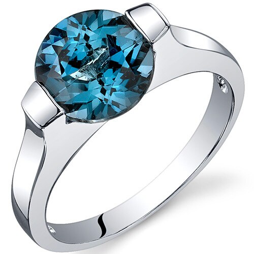 London Blue Topaz Ring Sterling Silver Round Shape 2.25 Carats