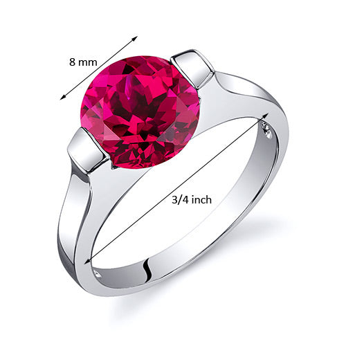 Created Ruby Round Cut Sterling Silver Ring Size 5