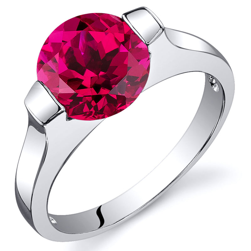 Created Ruby Round Cut Sterling Silver Ring Size 5