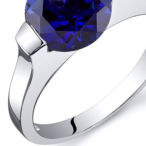 Blue Sapphire Ring Sterling Silver Round Shape 2.75 Carats