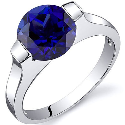 Blue Sapphire Ring Sterling Silver Round Shape 2.75 Carats