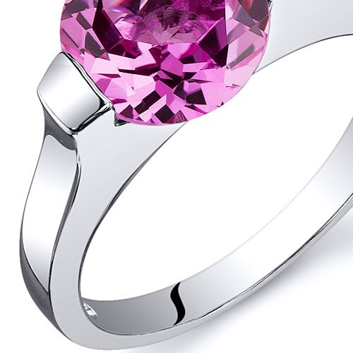 Pink Sapphire Ring Sterling Silver Round Shape 2.75 Carats