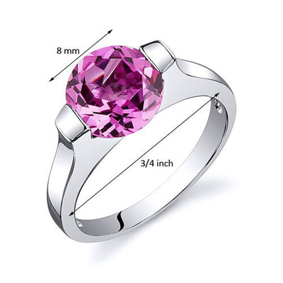 Pink Sapphire Ring Sterling Silver Round Shape 2.75 Carats