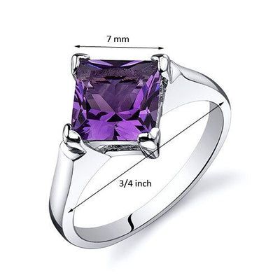 Amethyst Ring Sterling Silver Princess Shape 1.5 Carats