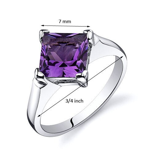 Amethyst Ring Sterling Silver Princess Shape 1.5 Carats