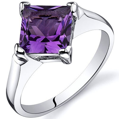 Amethyst Ring Sterling Silver Princess Shape 1.5 Carats