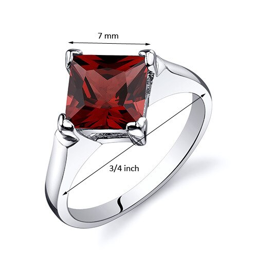 Garnet Ring Sterling Silver Princess Shape 2 Carats