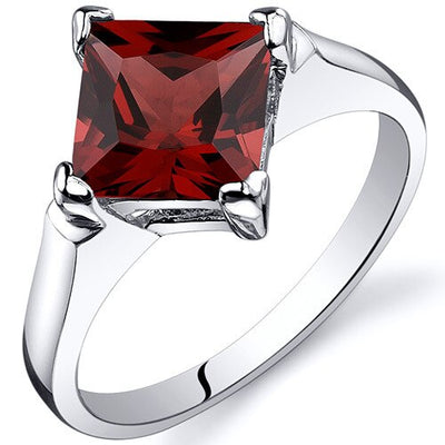 Garnet Ring Sterling Silver Princess Shape 2 Carats