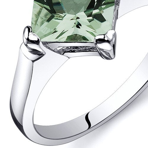 Green Amethyst Ring Sterling Silver Princess Shape 1.5 Carats