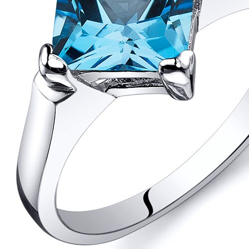 Swiss Blue Topaz Ring Sterling Silver Princess Shape 2 Carats