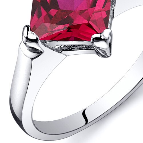 Ruby Ring Sterling Silver Princess Shape 2.25 Carats