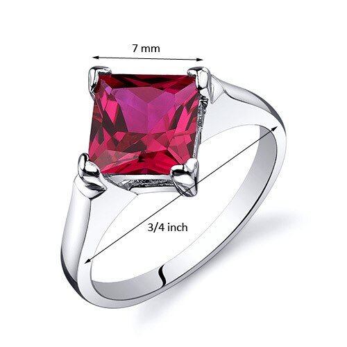 Ruby Ring Sterling Silver Princess Shape 2.25 Carats