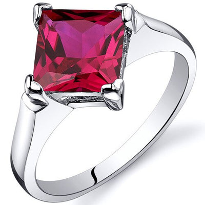 Ruby Ring Sterling Silver Princess Shape 2.25 Carats