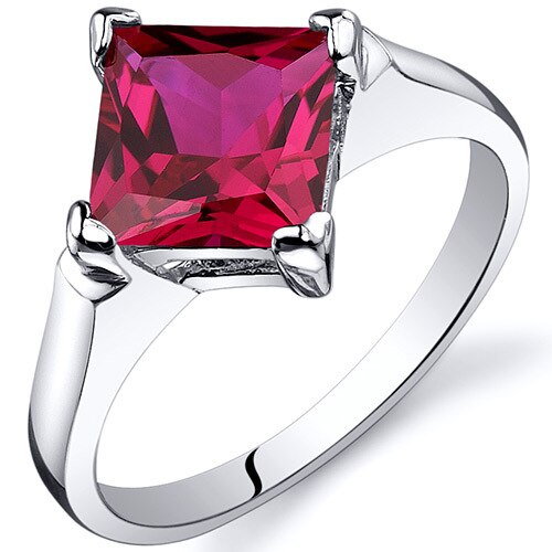 Ruby Ring Sterling Silver Princess Shape 2.25 Carats