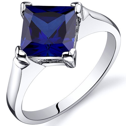 Blue Sapphire Ring Sterling Silver Princess Shape 2.5 Carats