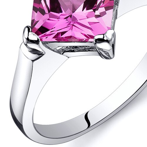 Pink Sapphire Ring Sterling Silver Princess Shape 2.25 Carats