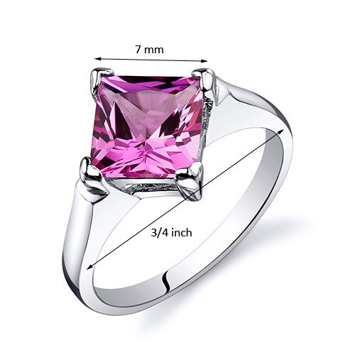 Pink Sapphire Ring Sterling Silver Princess Shape 2.25 Carats