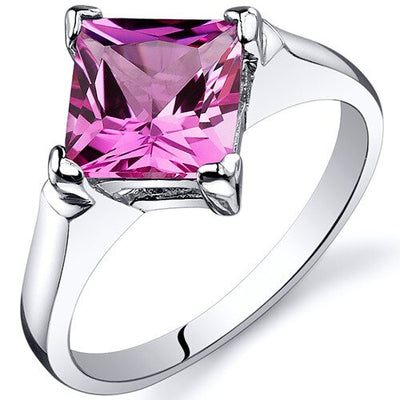 Pink Sapphire Ring Sterling Silver Princess Shape 2.25 Carats