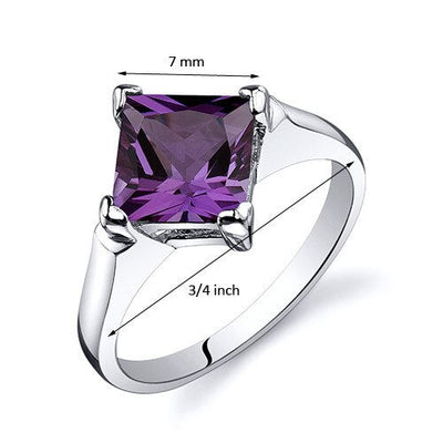 Alexandrite Ring Sterling Silver Princess Shape 2.25 Carats