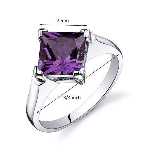 Alexandrite Ring Sterling Silver Princess Shape 2.25 Carats