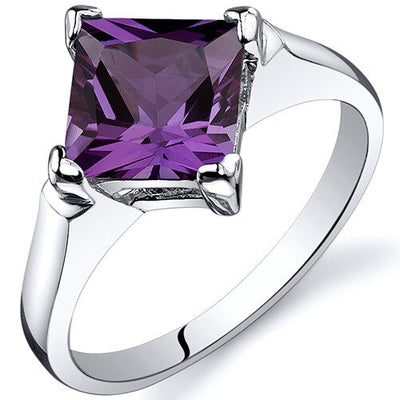 Alexandrite Ring Sterling Silver Princess Shape 2.25 Carats