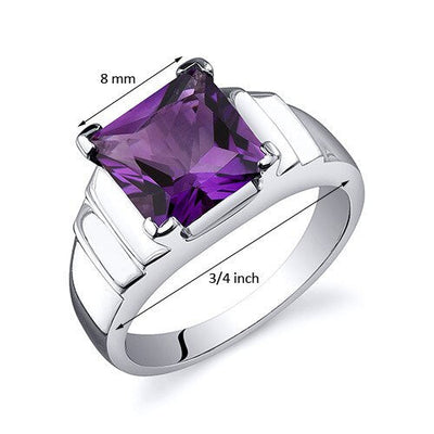 Amethyst Ring Sterling Silver Princess Shape 2.25 Carats