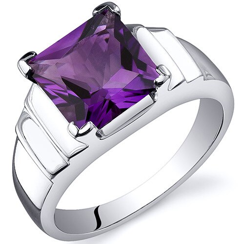 Amethyst Ring Sterling Silver Princess Shape 2.25 Carats