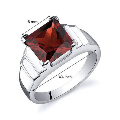 Garnet Ring Sterling Silver Princess Shape 3 Carats